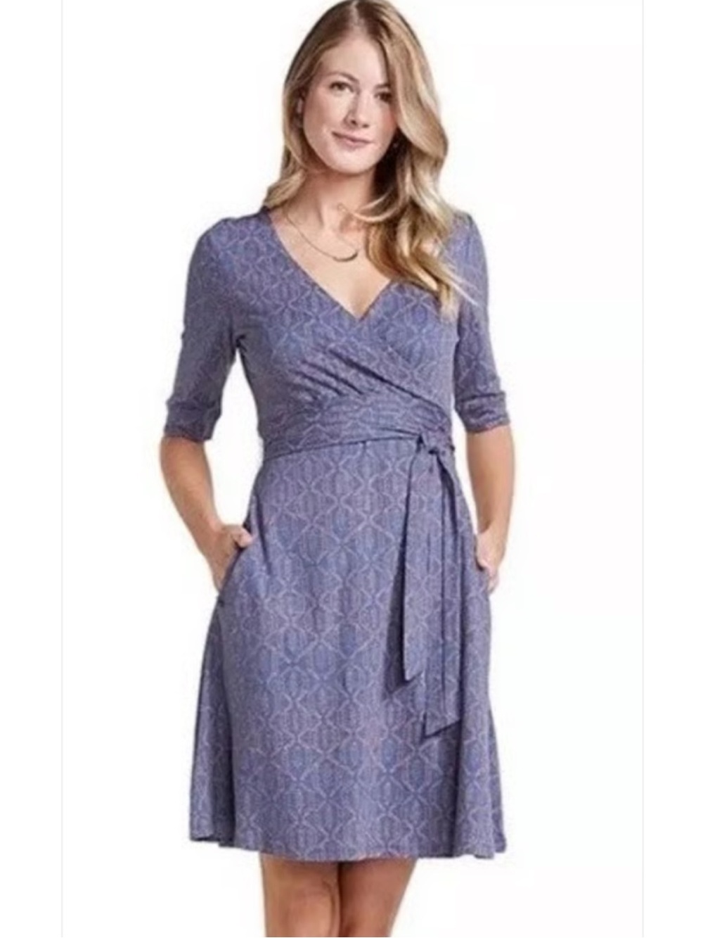 Toad & Co Women’s Cue Wrap Cafe Dress Large Pockets Organic Tencel Cotton - Picture 9 of 14
